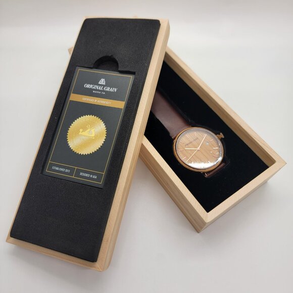 New Original Grain Men Watch Whiskey Espresso Minimalist 40mm Italian Leather - Picture 9 of 16